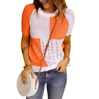 Buy orange Square Block Short-sleeved Knitted Sweater