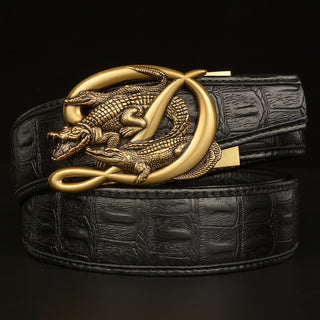 Patterned Real Cowhide Automatic Buckle Belt