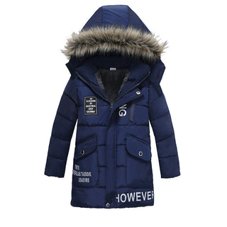 Buy dark-blue Boys Fur Collar Padded Warm Jacket