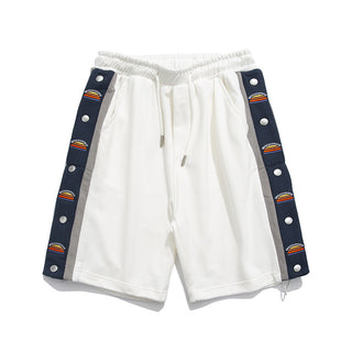 Buy white Men Side-breasted Embroidery Shorts