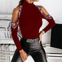 Turtleneck Off Shoulder Sequined Shirt