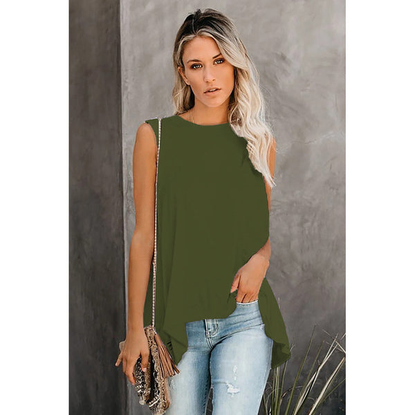 Round Neck Sleeveless Irregular Pullover Top