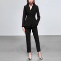 Two Piece V Neck Belted Casual Blazer & Dress Pants