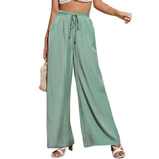 High Waist Elastic Waist Tie Loose Wide Leg Pants