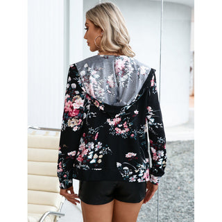 Printed Hooded Zip-up Floral Sweater