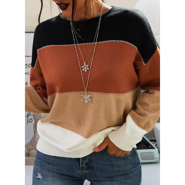 Long-Sleeved Round Neck Knitted Sweater