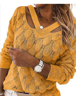 Buy yellow Feather Patterned Netted V-neck Off-the-shoulder Sweater