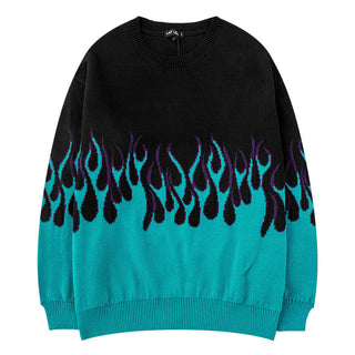 Men Printed Flame Loose Knit Sweater