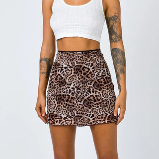 Buy leopard Short High Waist Net Yarn Skirt