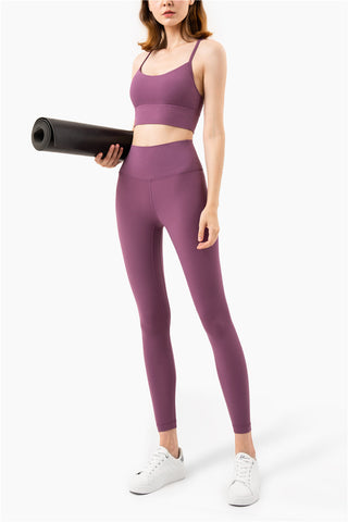 Buy dark-pink Double Line High Waist Nylon Leggings