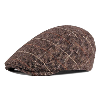 Buy brown Men Retro Plaid Wool Hat