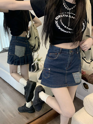 Contrast Patch Pocket Denim Skirt