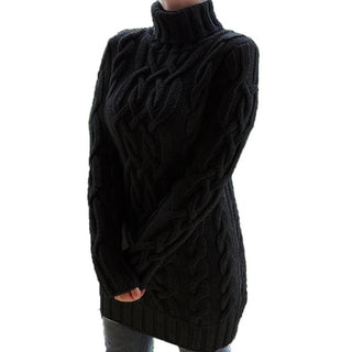 Buy black Thick Lapel Long Sleeve Turtleneck Sweater Dress