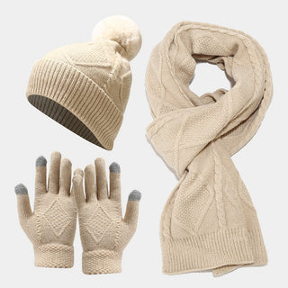 Three Piece Set Of Autumn And Winter Hat, Scarf, & Gloves