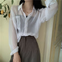 Chiffon See-through Collared Cardigan Top