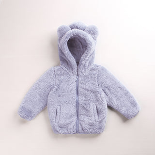 Buy light-blue Round Neck Fleece Bear Ear Hooded Sweater