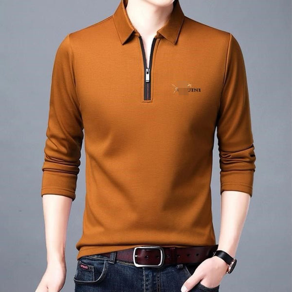 Men Long Sleeve Lapel Half Zip T Shirt