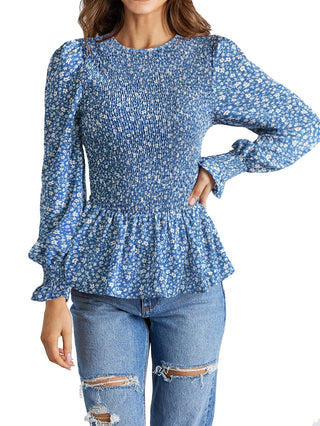 Buy blue Long Sleeve Tunic Printed Shirt Top