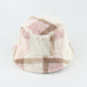 Women Cotton Plush Plaid Flat-top Basin Hat