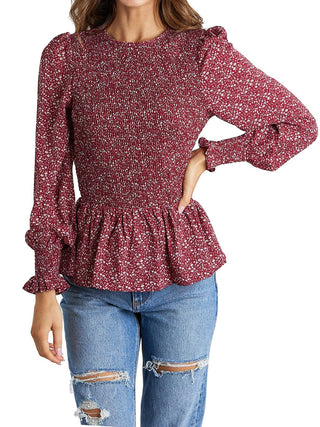 Buy red Long Sleeve Tunic Printed Shirt Top