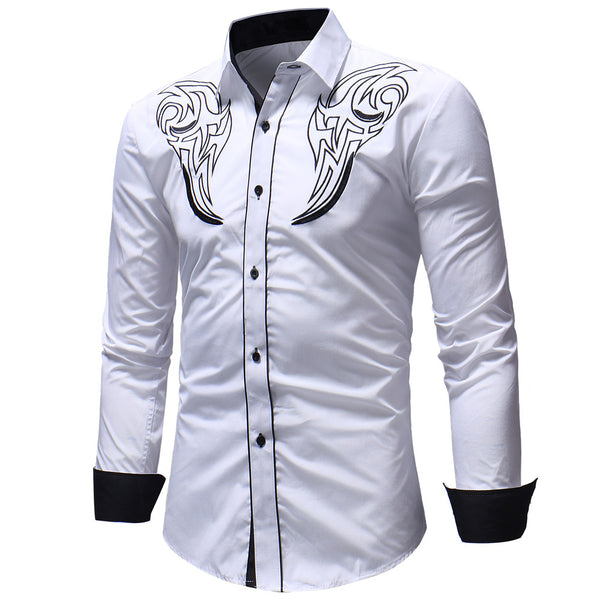 Men Casual Embroidery Printed Shirt