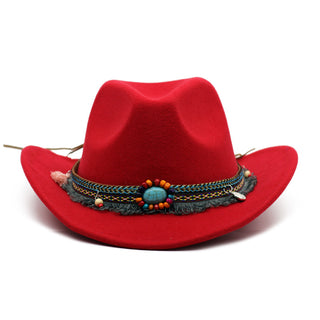 Buy red Unisex Curled Felt Belted Riding Hat