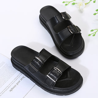 Buy black Adjustable Double Buckle Platform Sandals