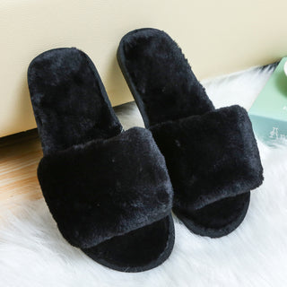 Buy black Women Open Toed Plush Slip-on Slippers