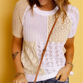 Square Block Short-sleeved Knitted Sweater