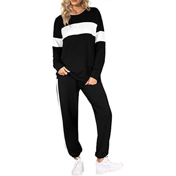 Round Neck Striped Two Piece Sweater & Pants Set