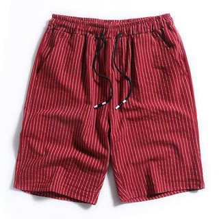 Buy wine-red Men Middle Waist Striped Shorts