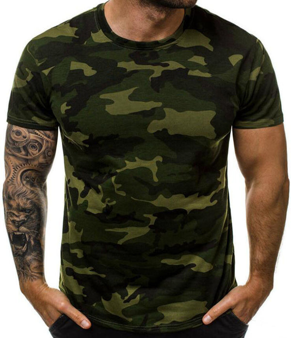 Crew Neck Tight Camouflage Casual Sports Men's T-shirt