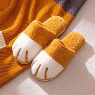 Buy yellow Paw Shaped Contrast Color Plush Slip-on Comfort Shoes