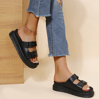 Adjustable Double Buckle Platform Sandals