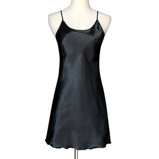 Buy black Thin Mid-Length Satin Silk Sleepwear Nightgown