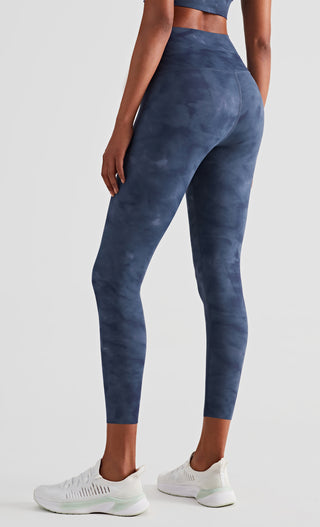 Buy blue Ink Print High Waist Nylon Leggings