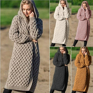 Long Knit Hooded Cardigan