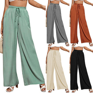 High Waist Elastic Waist Tie Loose Wide Leg Pants