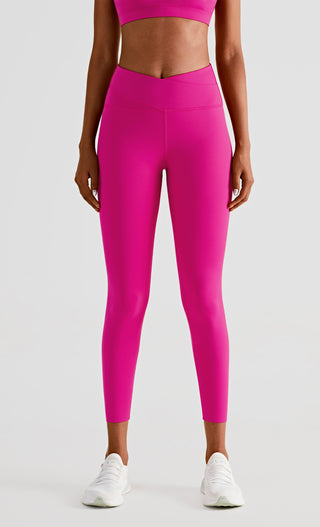 Buy pink Double Waist Cross Over Nylon Leggings