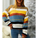 Stripe Stitching Round Neck Long-Sleeved Sweater