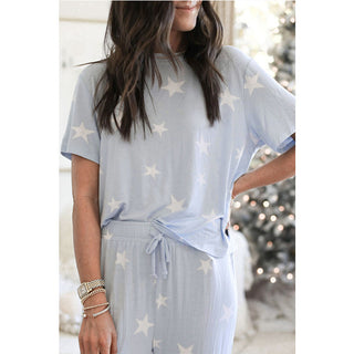 Buy blue Printed Short Sleeve Two-Piece Loungewear