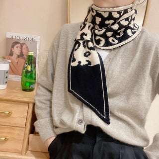 Buy black-and-white-leopard Woolen Plain Weave Jacquard Scarves