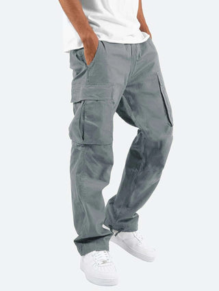 Buy grey Men&#39;s Drawstring Multi-pocket Casual Pants