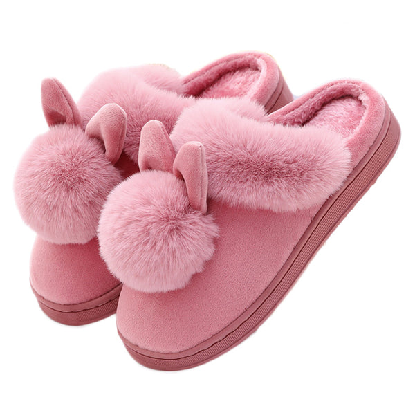 Rabbit Head Plush Slip-on Comfort Shoes