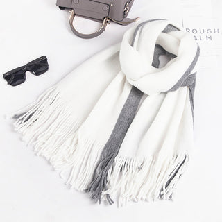 Buy gray Women Stripe Patterned Woolen Knitted Scarf