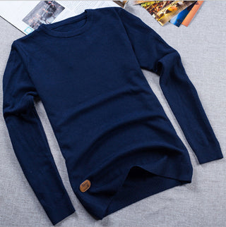 Buy navy-blue Men Solid Colored Round Neck Sweater