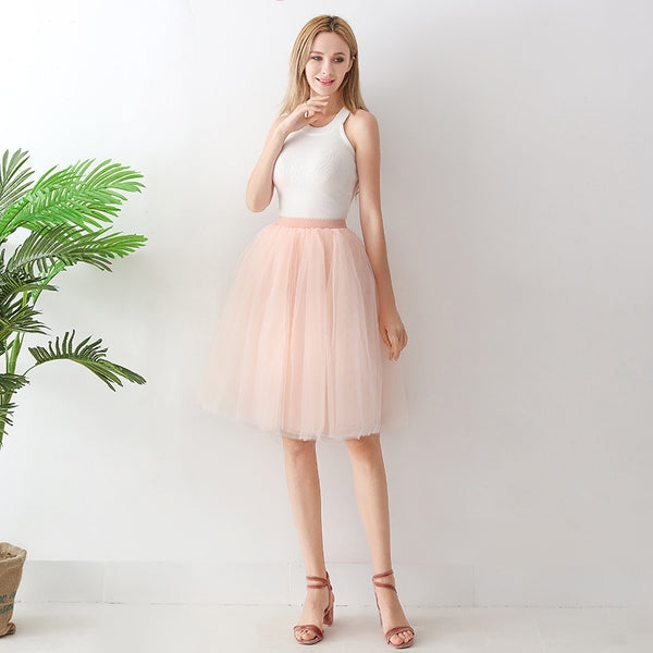 Puff Pleated Mesh A-Line Skirt