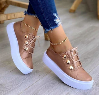 Buy rose-gold Women Lace-up Flats Sneakers