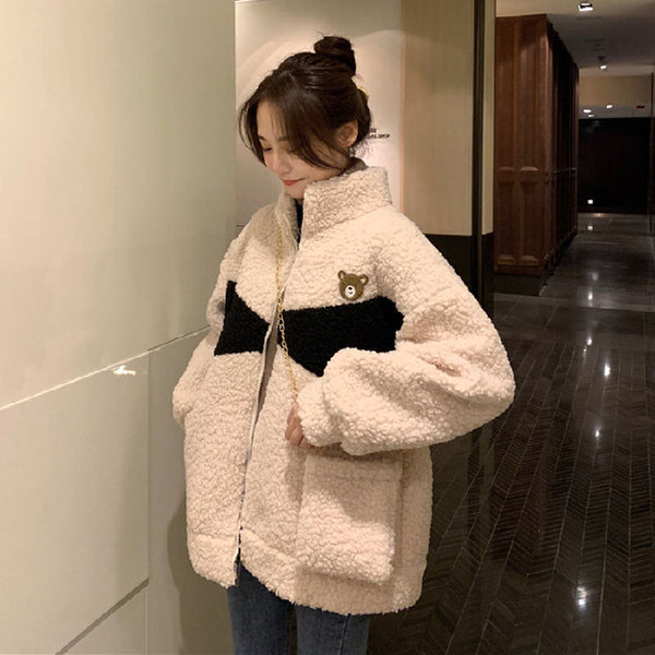 Women Wool Plus Velvet Sweater Jacket