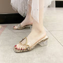 Women Transparent Thick High Heel Slippers